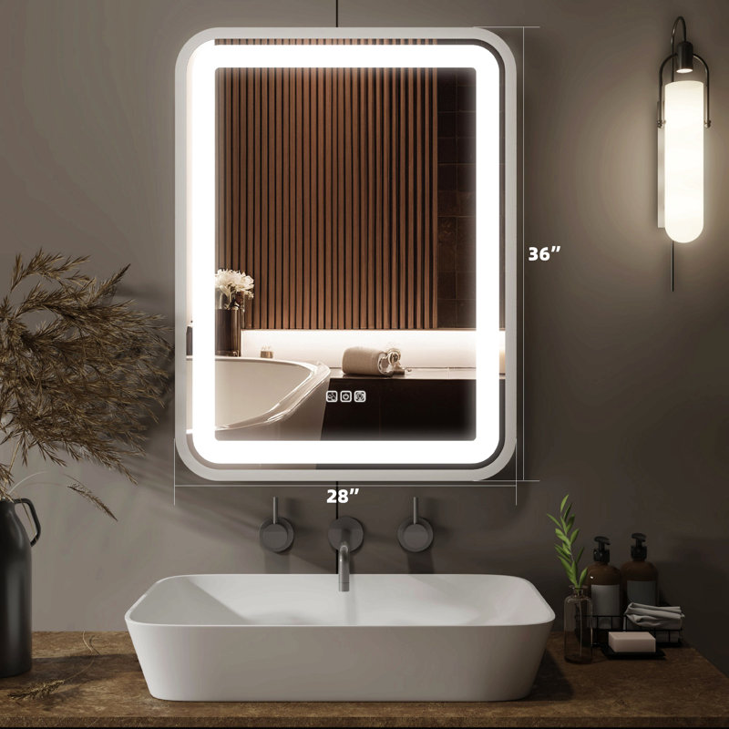 Miroir de salle de bain pour salle de bain avec lumière pour mur Miroir de maquillage à cadre intelligent pour évier à intensité variable à 3 couleurs fonction mémoire de température verticale et horizontale