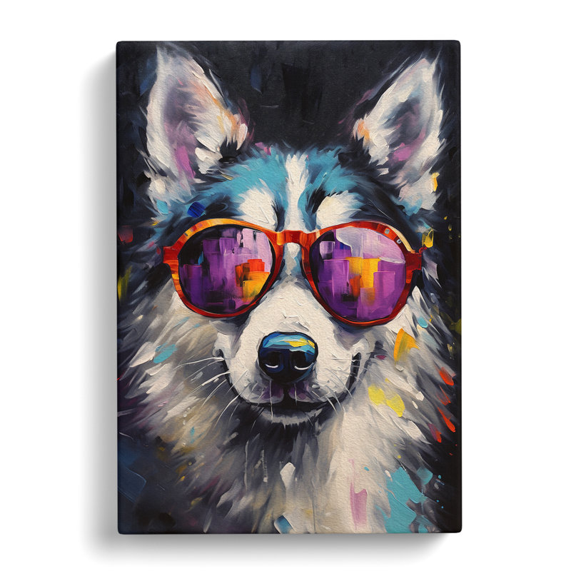 Husky with Glasses Painting - Wrapped Canvas, 76cm H x 50cm W x 3cm D