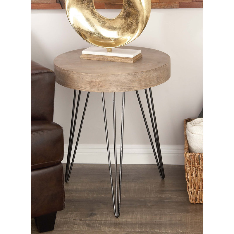 Elegant Round 20" Wood and Metal Accent Table in Brown