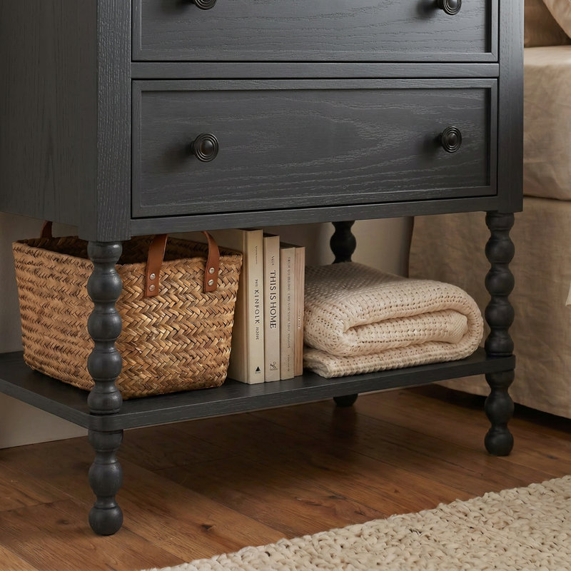 Ensemble de 2 tables de chevet en chêne massif avec 2 tiroirs coulissants et une tablette ouverte, tables de chevet de 22 po de largeur, assemblage rapide en 15 minutes - 2 couleurs disponibles