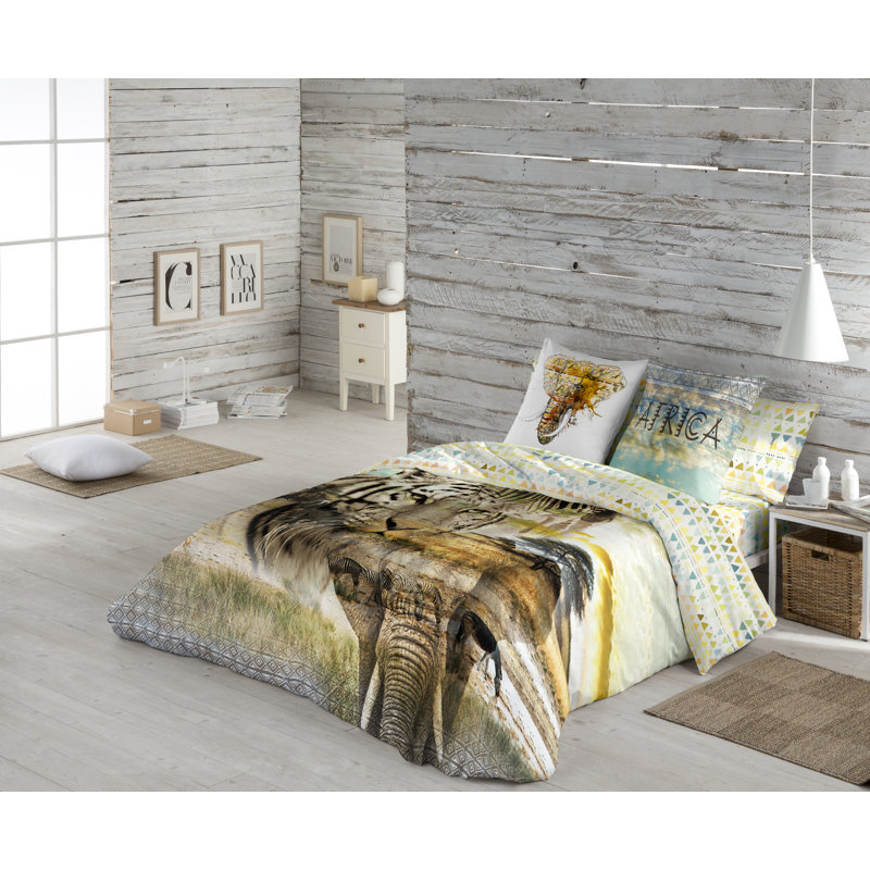 Ensemble de housse de couette en coton 3 pièces Gouchee Home Kito Safari, Housse de couette grand + 2 grandes taies décorat
