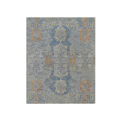 8'x10' Misty Gray Jewelry Design Wool with Textured Silk Hand Knotted Rug CC1AEE2CA5F44709AEADEF7E90E346CE