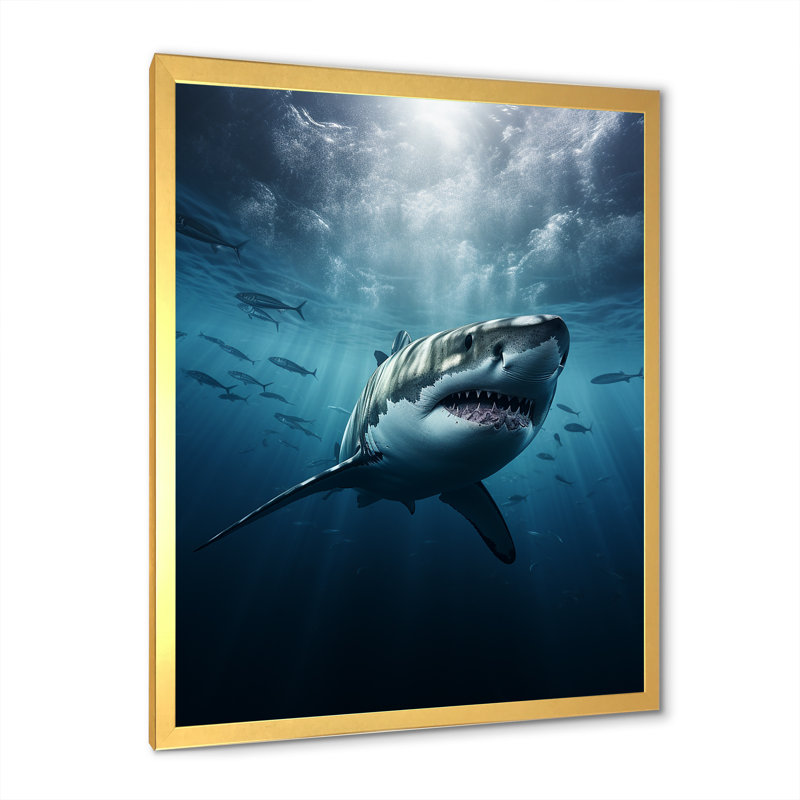 " Blue Shark Apex Predator Photo II ", 32" H x 16" W x 1" D, Gold Single Picture Framed