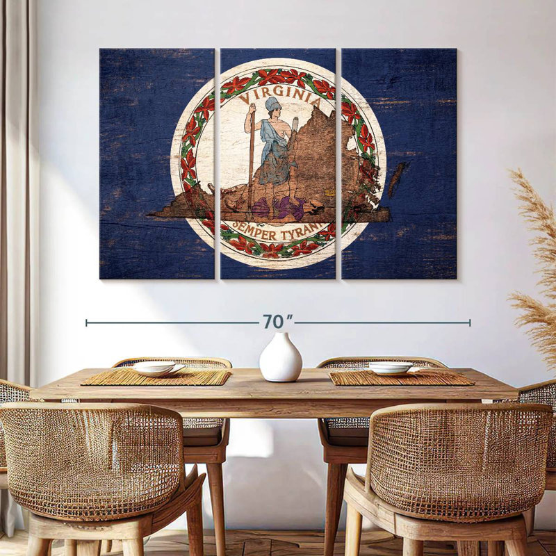 Borges State Map Over Virginia Flag, 42" H x 65" W