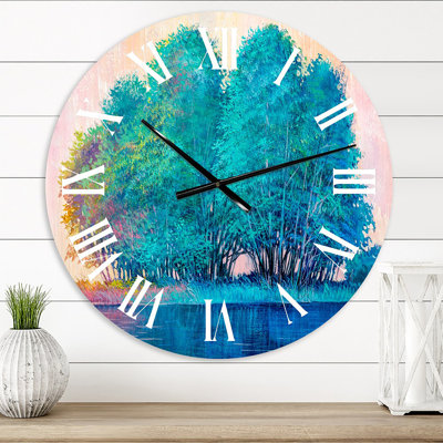 Blue Coloured Tree Impression II - Lake House wall clock