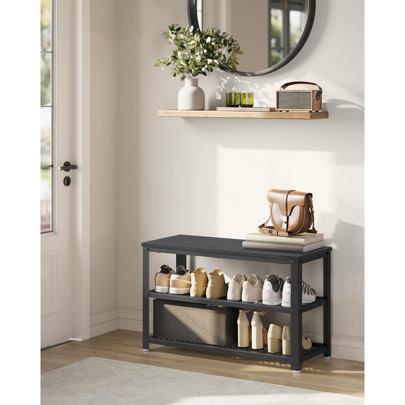 Range-chaussures à 3 niveaux avec banc de rangement, tablettes et siège en filet métallique, range-chaussures autoportant pour le vestibule
