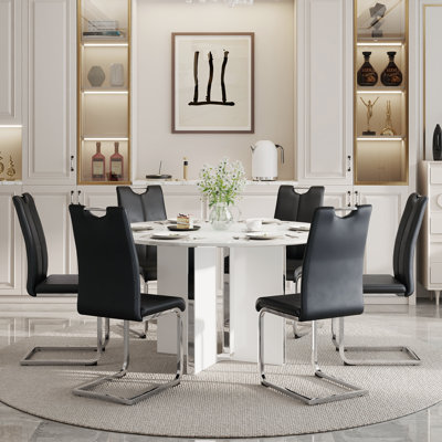 Ensemble de table de salle à manger rond en marbre avec chaises modernes en similicuir, ensemble de coin-repas pour appartement et petit espace