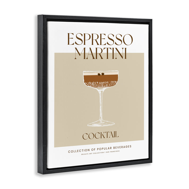 «Minimal Espresso Martini», art mural encadré flottant, Cadre flottant noir de jais, H 21 po x l 17 po