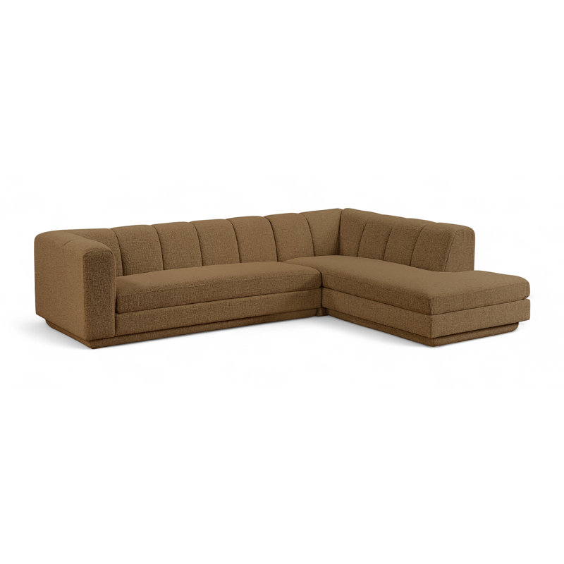 Tissu rembourré 2 pièces Landis Canapé modulaire modulaire, Tissu brun, Orienté à droite