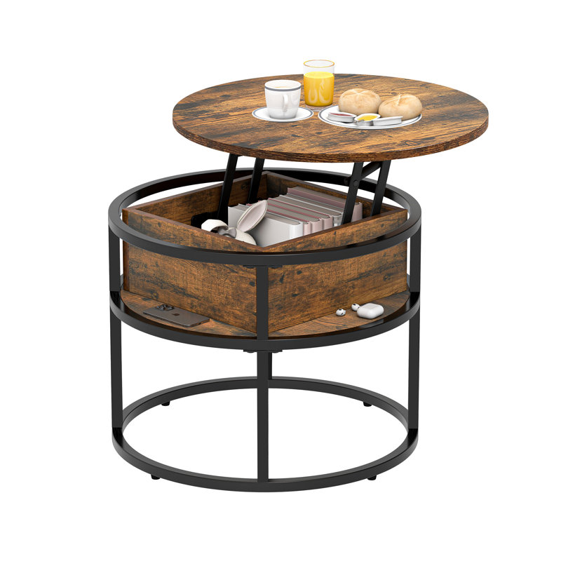 Rothwell Lift Top  Coffee Table ,Extendable Round Cocktail Table, Black, Deep Brown, 62.5cm H x 60cm W x 60cm D
