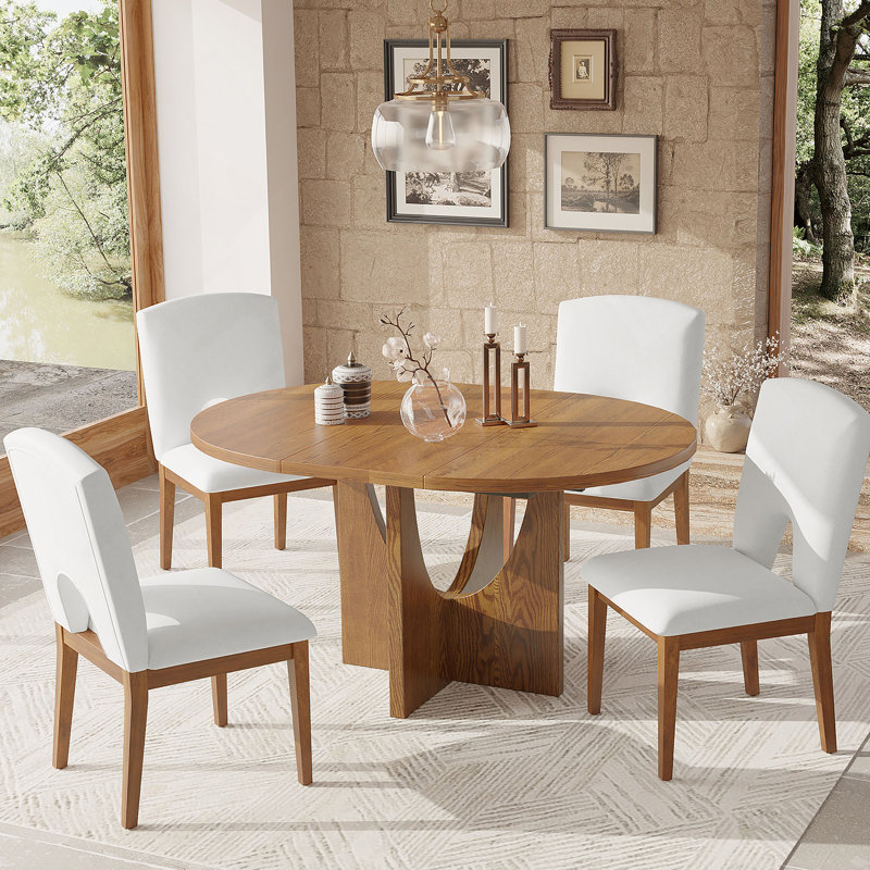 Ensemble de table de salle à manger 5 pièces, Beige, Noyer