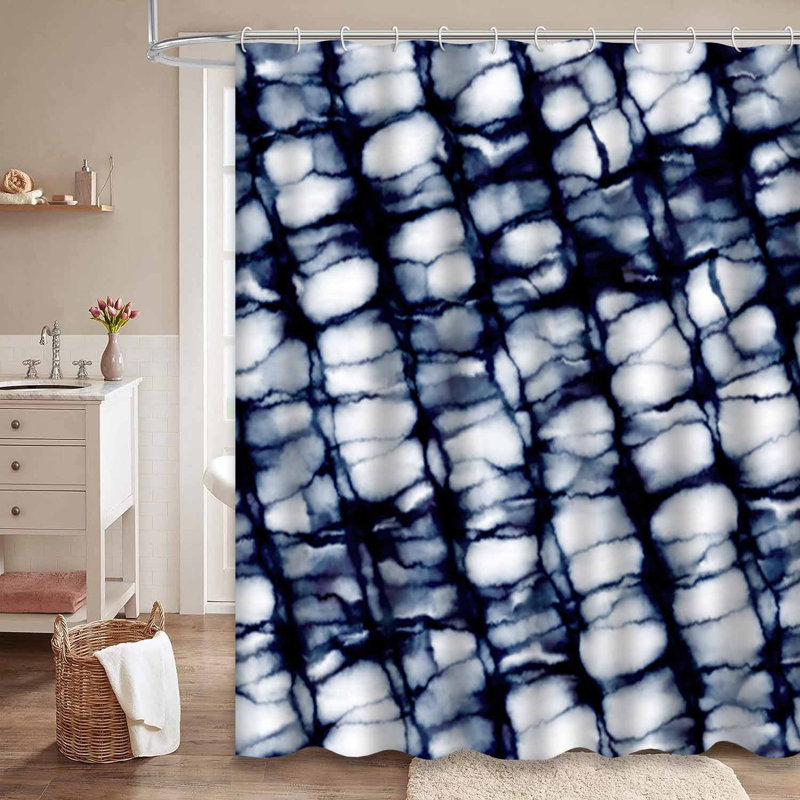 Rideau de douche à motif abstrait indigo bleu marine avec 12 crochets, L 72 po x l 72 po