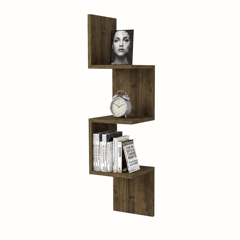 Modern Wall Shelf, Walnut Finish, 9.8 x 41.5 x 9.8 inches | 100% Melamine Coated Particle Board, Thickness: 0.7 inches | Numerous Shelves, Wall-Mounted Storage Solution for Stylish Home Organization