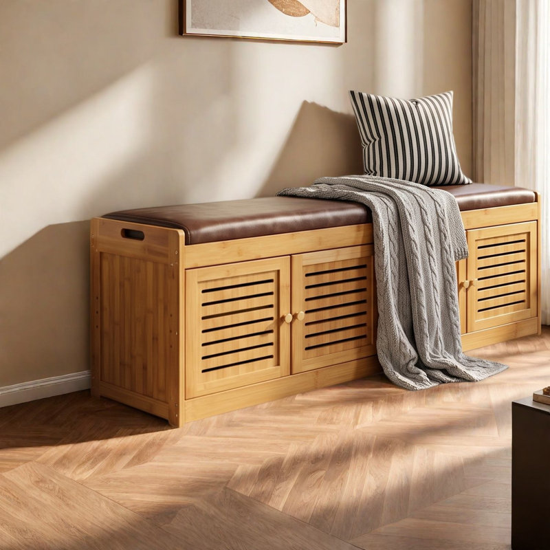 Rangement pour chaussures peu encombrant, banc en bambou de 46 pouces, vestibule rustique moderne
