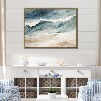 Vue aérienne de sable moderne bleu et beige III - plage de sable de bord de mer, art mural