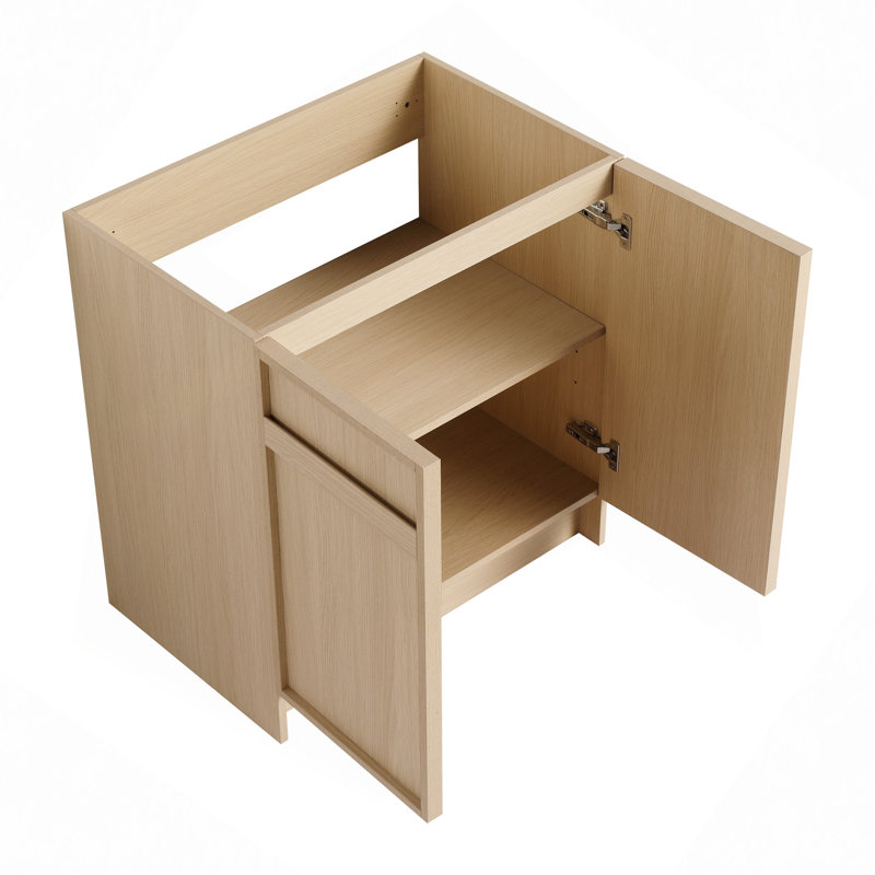 Meuble-lavabo autoportant de 30 po avec lavabo en résine blanche et 2 portes d'armoire à fermeture en douceur