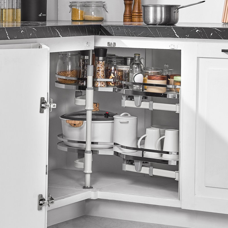 Organisateur de cuisine à 2 niveaux pour armoire de coin pivotante