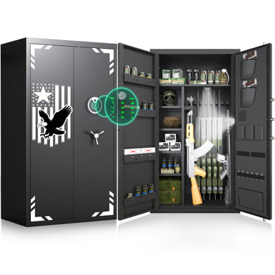 Omethey 30-40 Large Fingerprint Gun Safe with LCD Keypad and Adjustable Shlef, Digital Gun Cabinet for Home and Garage with Mute Function & Dual Alarm ( Unassembled)