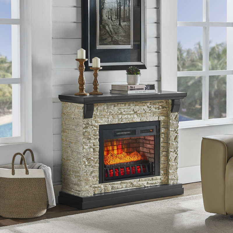 44 IN. FAUX STONE PETITE MANTEL FIREPLACE