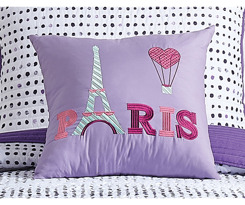 Lavender Embroidered Paris Theme Square Throw Pillow