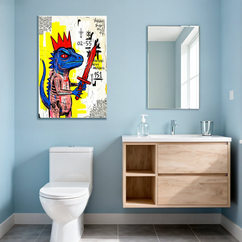 Animaux, dragon bleu avec couronne et épée, H 48 po x l 32 po