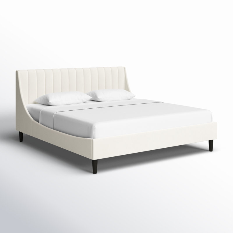 Lit plateforme tapissier Helaina, Très grand, Velours blanc nuage