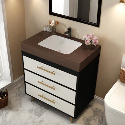 Meuble-lavabo compact compact avec lavabo et comptoir en céramique durable