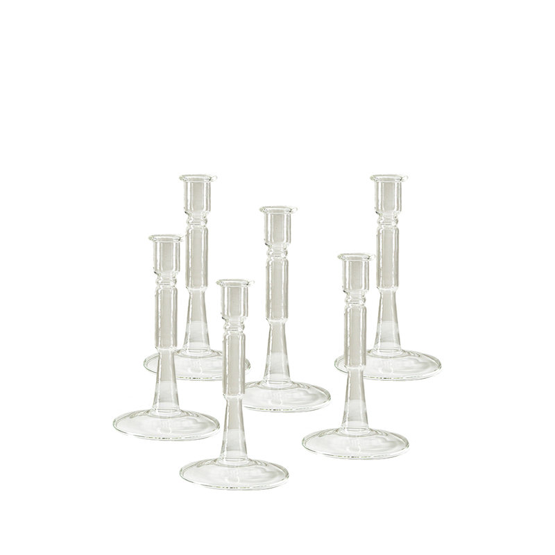 Serene Spaces LivingGlass Pillar Taper Candle Holders, Set Of 6, Large Clear Candlestick Holder For Home Decor, Weddings, Parties, Events, And Table Centerpiece Decorations