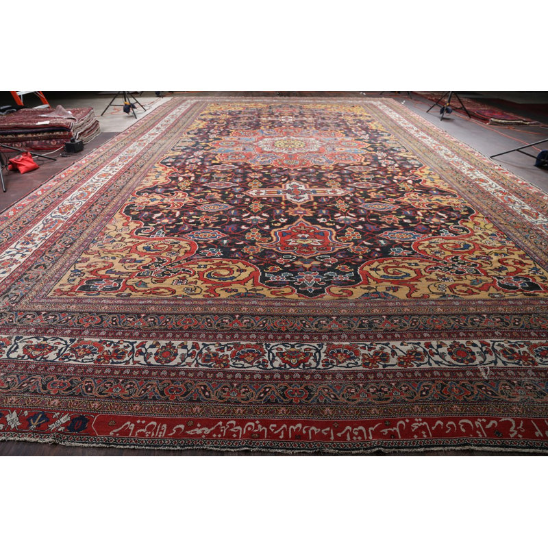 Tapis à main one-of-kind-noué la avant 1900 bleu marine/bleu marine 18 pi x 32 pi 2 po zone de laine Stephen