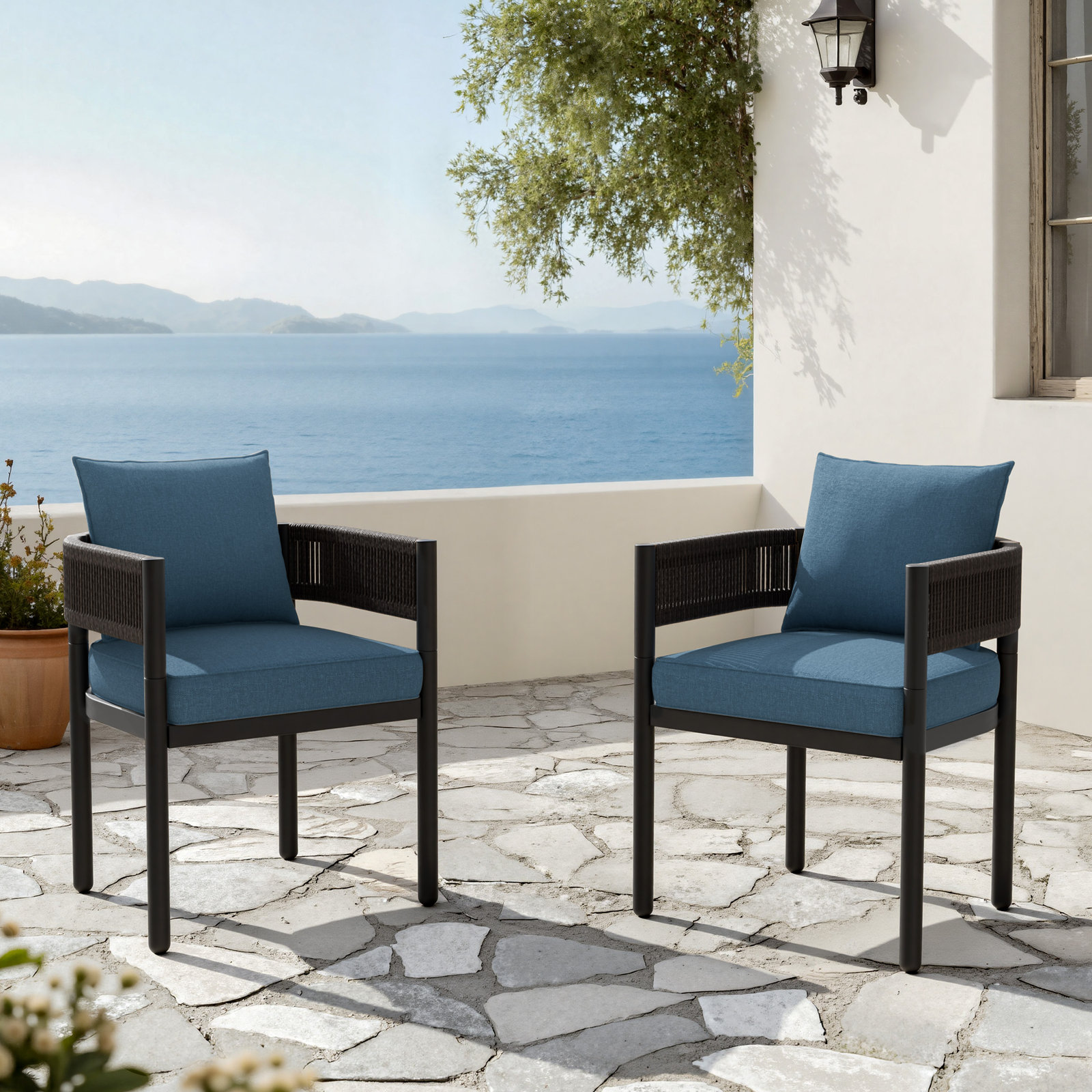 Alessandra Rope Patio Armchair, Dark Blue/Black