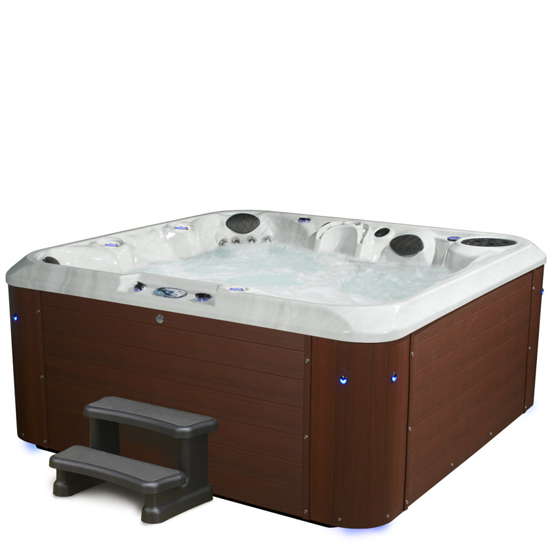 Amplified 100-Jet 6-Person Square Brown and White Hot Tub