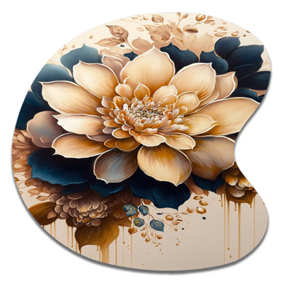 Art mural asymétrique en métal orange clair et bleu foncé Dahlia III