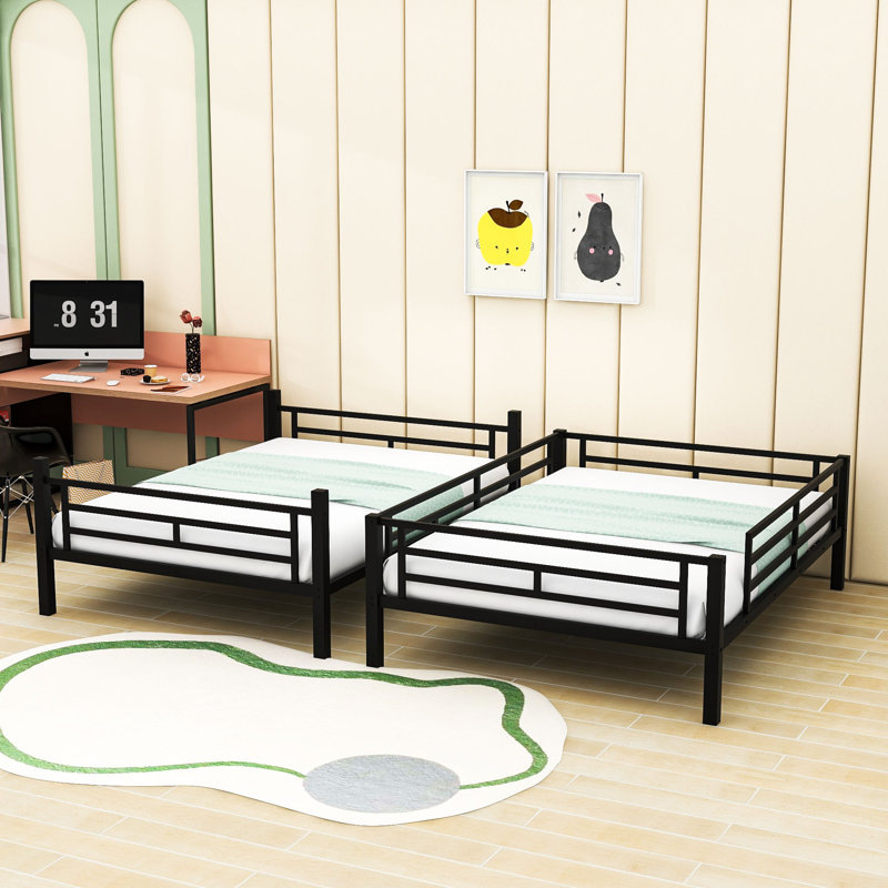 Full Over Full Metal Bunk Bed With Built-In Ladder And Storage Drawers