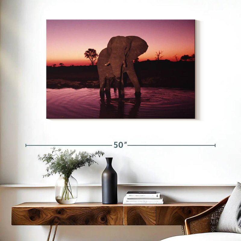 Elephant Sunrise Bathing, 26" H x 39" W