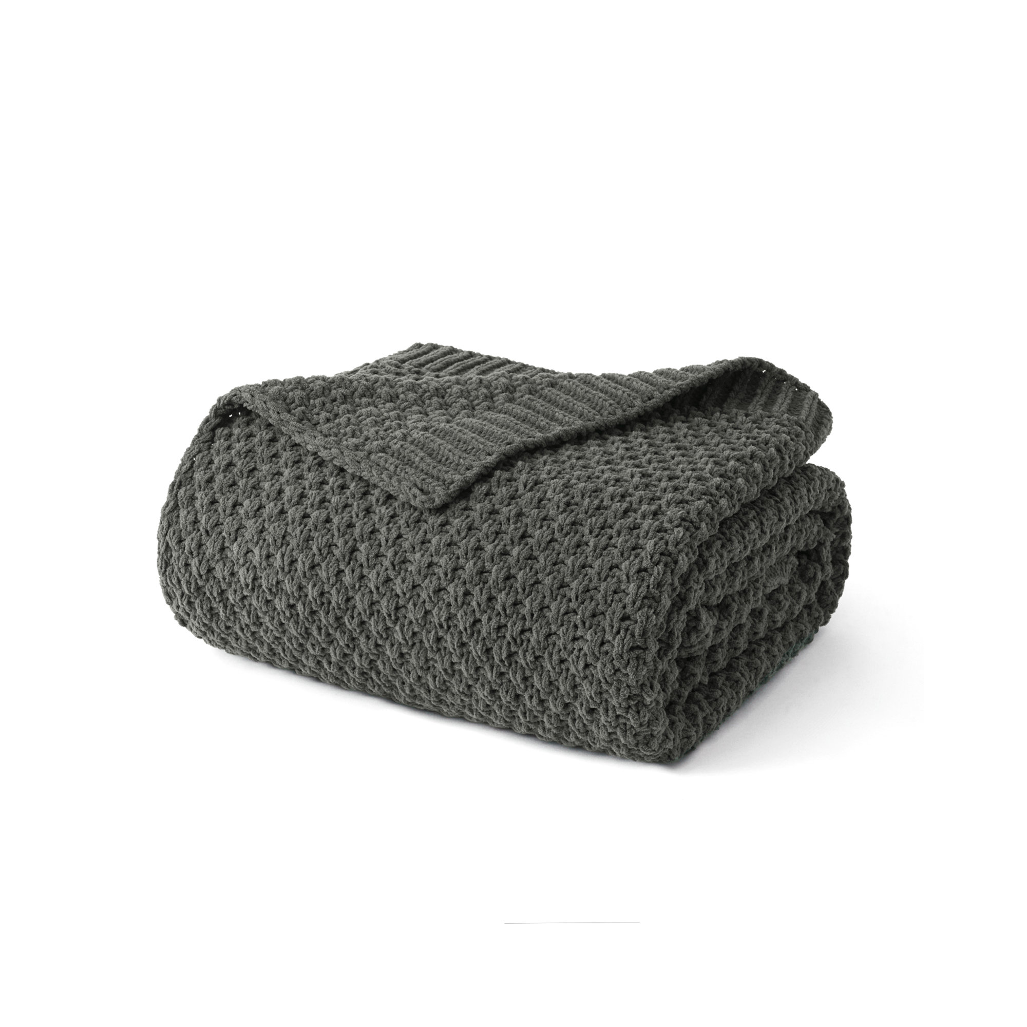 Chunky Chenille Knit Throw Blanket, 60" L x 50" W, Charcoal Gray