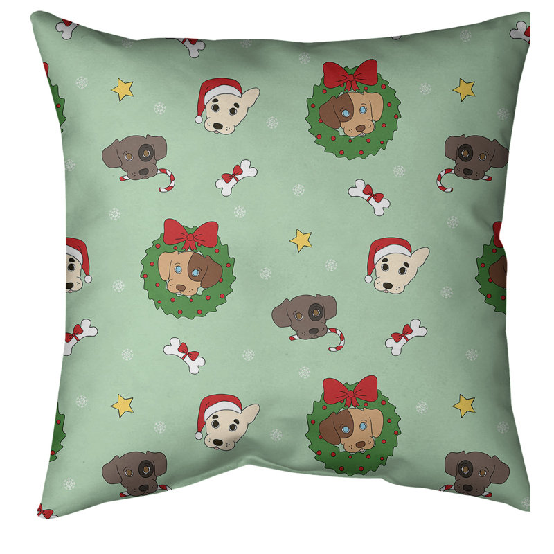 Coussin décoratif chiens de noël, 18 po x 18 po, Vert multi