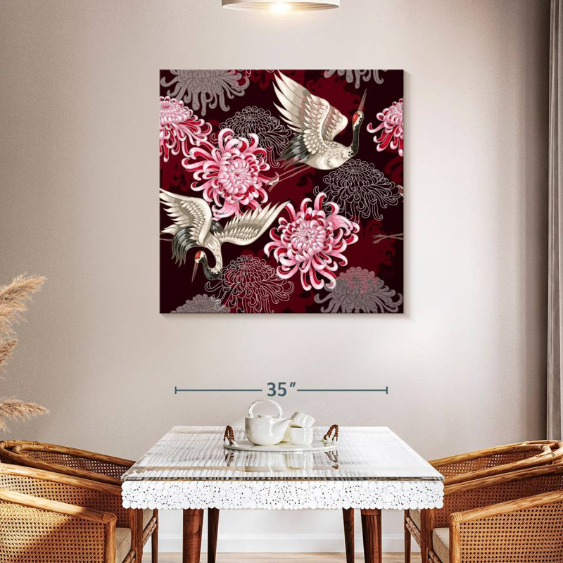Grues chrysanthème rouge Brampt, H 39 po x l 39 po