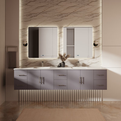 Geneva 84" Wall-Mounted Double Bathroom Vanity Set with Mirror