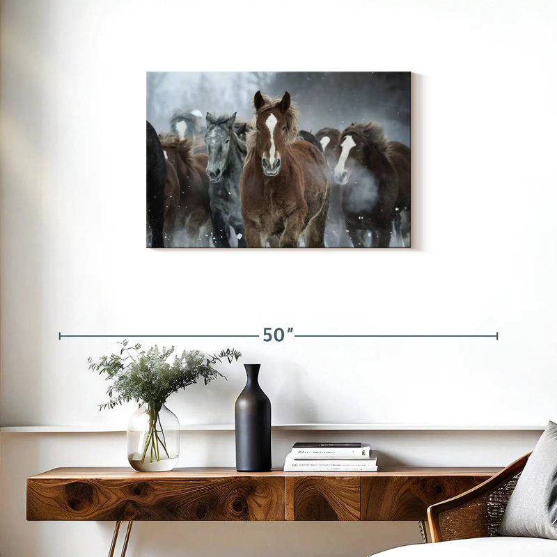 Brampt Horses In Winter, 20" H x 30" W