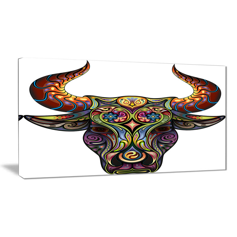 « ornemental bull », impression, H 16 po x l 32 po x P 1 po, H 36 po x l 46 po x P 1,5 po