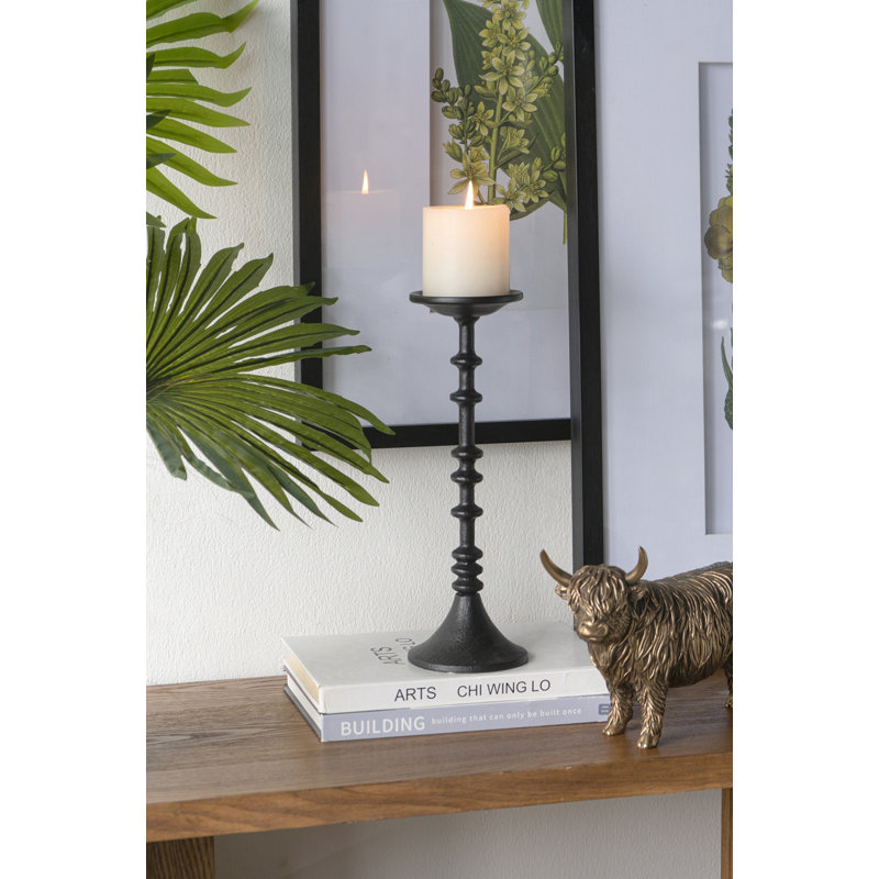 Ensemble de 2 porte-bougies décoratifs en fer noir avec motif de broche, 2