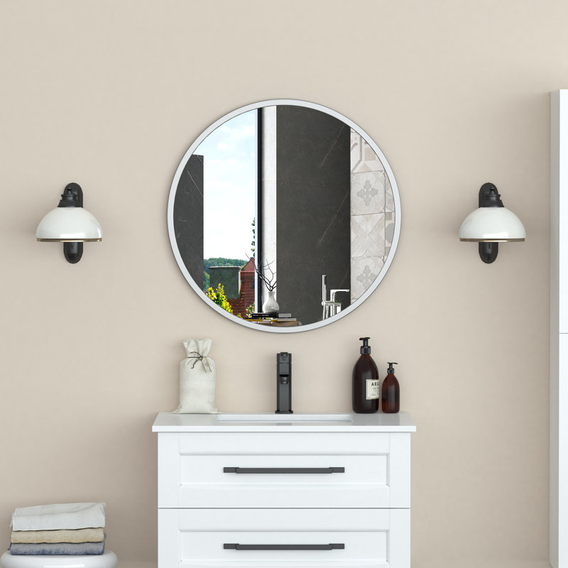 Miroir d'appoint, Argent, Cercle, 24 po x 24 po