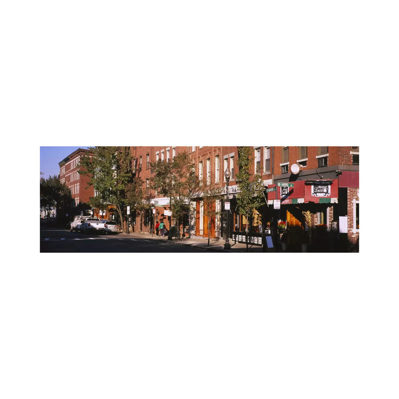 Stores Along a Street, North End, Boston, Massachusetts, USA 1 Piece Wrapped Canvas Panoramic Wall Art