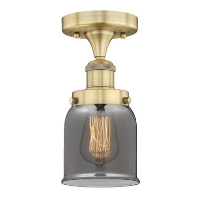 Bell - 1 Light 5" Semi-Flush Mount - Brushed Brass Finish - Light Smoke Glass Shade