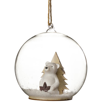 Polar Bear In Snow Glass Globe Christmas Ornament - 4.75"