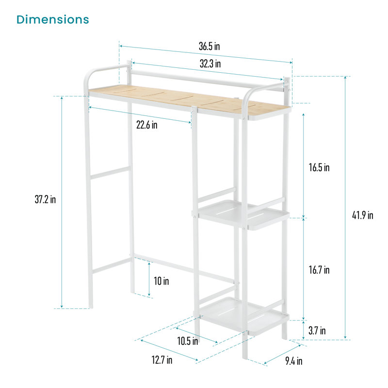 Neshka 3-Tier Over-the-Toilet Storage Organizer, White with Bamboo Accent Shelf