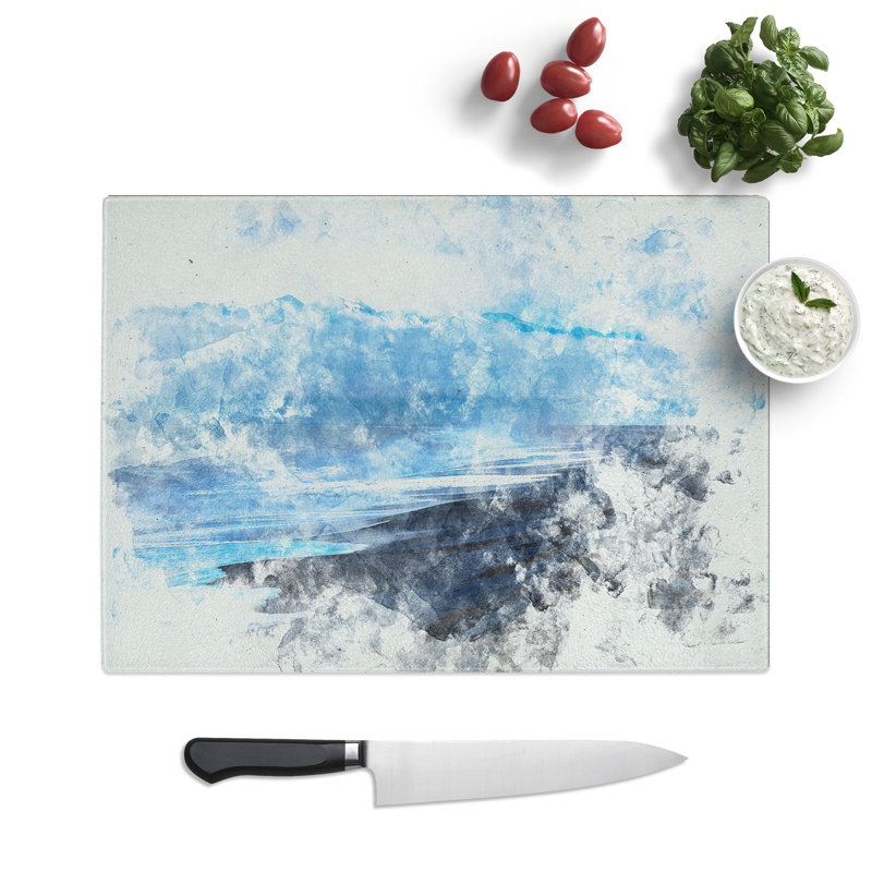 Tempered Glass Mountain Beach Chopping Board, 20 cm x 28.5 cm