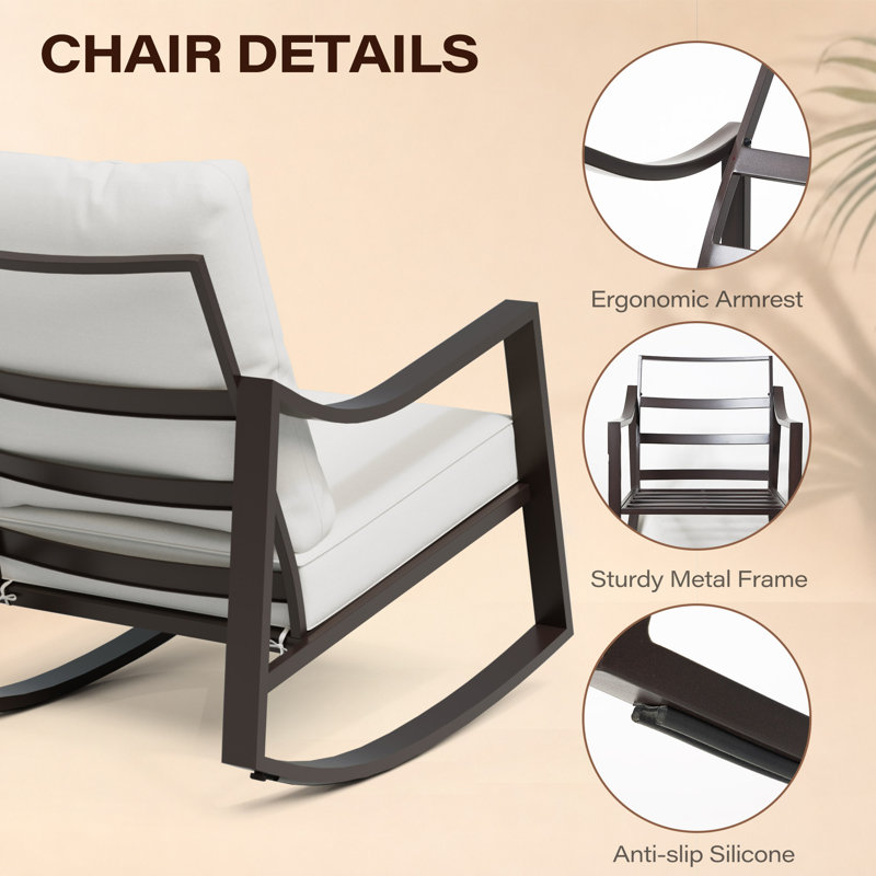 2-Person Outdoor Rocking Chairs with Cushions, Patio Conversation Set for Porch & Backyard