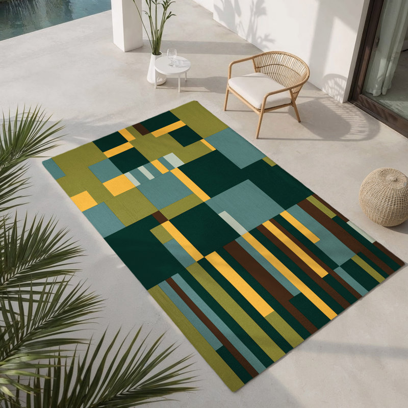 Pixelated Patches Indoor And Outdoor Area Rug, Rectangle 9' x 12'