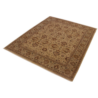 Tapis vert / beige / brun en laine noué à la main 8 pi 2 po x 9 pi 9 po Abagail
